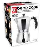 Wholesale-Bene Casa Aluminum Stove Top 3-Cup Espresso Maker w/ Transparent Lid-Electro Vision Inc