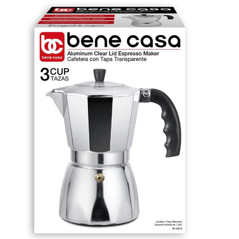 Wholesale-Bene Casa Aluminum Stove Top 3-Cup Espresso Maker w/ Transparent Lid-Electro Vision Inc