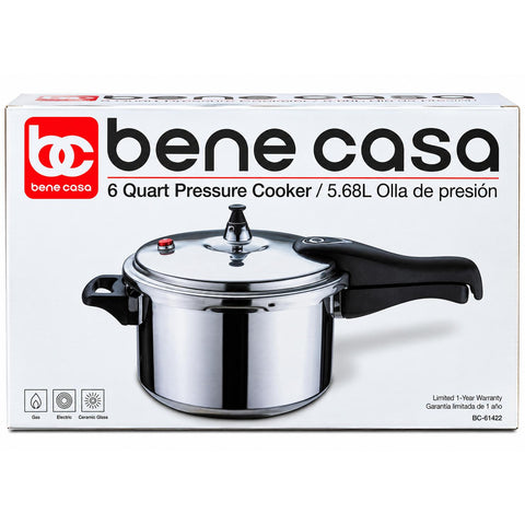 Wholesale-Bene Casa BC-61422 Aluminum Pressure Cooker 6 Qt-Pressure Cooker-Electro Vision Inc