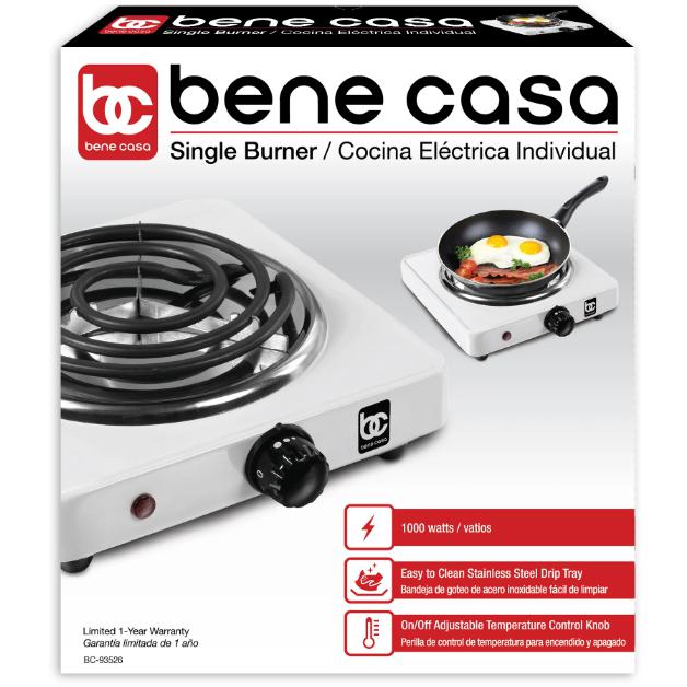 Wholesale-Bene Casa BC-93526 Single Coil Burner, White-Electric Burner-Electro Vision Inc