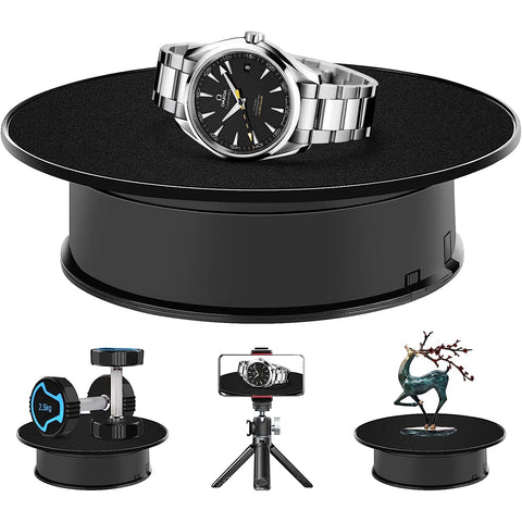 Wholesale-Black Color Velvet Top Motorized Rotating Display Stand for Jewelry Model Trinket Product Displaying (Battery Operated, 10LB Load)-Dispay stand-Electro Vision Inc