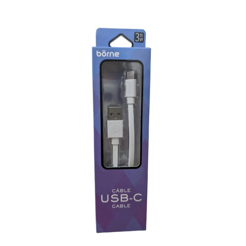 Wholesale-Borne Charging Cable USB-A to USB-C - 3ft - White-USB Cable-Electro Vision Inc