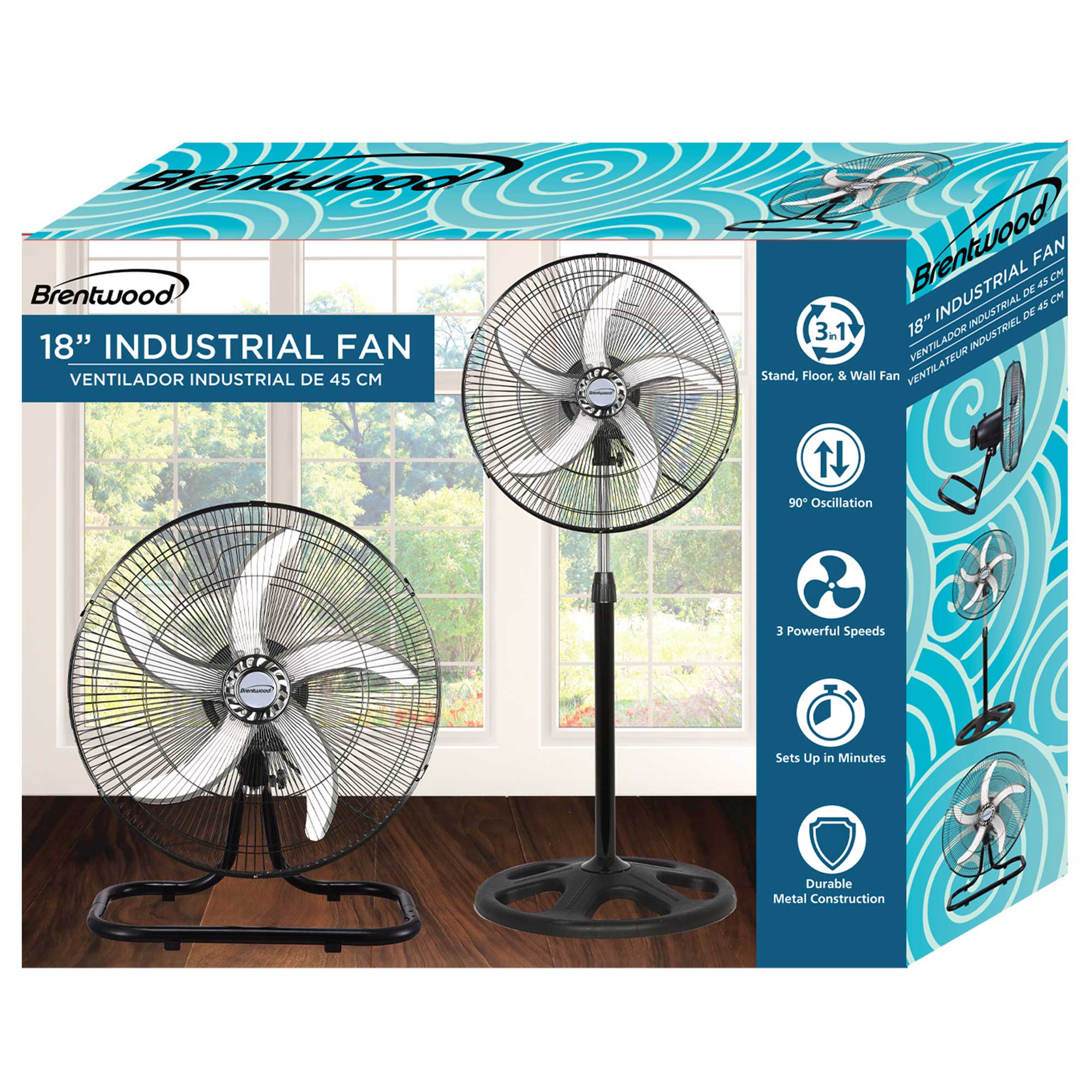 Wholesale-Brentwood F1831B Kool Zone 3 in 1 Speed 18" Industrial Fan Black-Electro Vision Inc