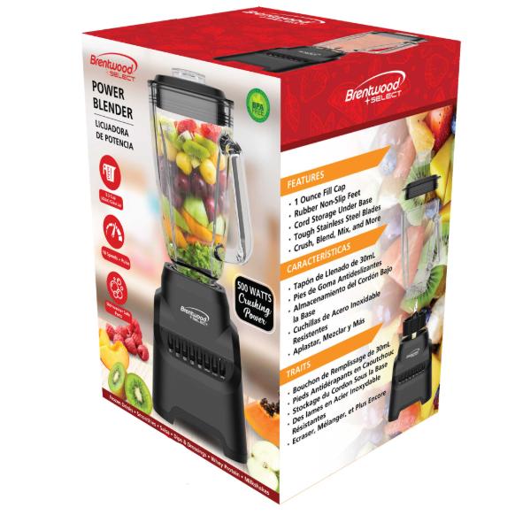 Wholesale-Brentwood JBS500BK Glass Jar Blender 500 Watts-Blender-Electro Vision Inc
