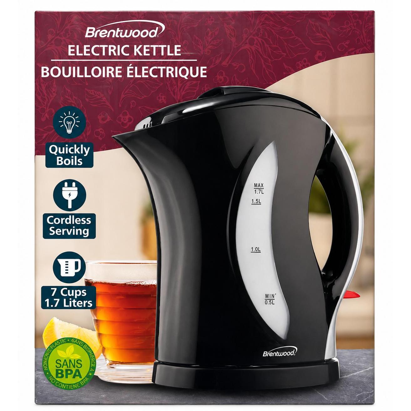 Wholesale-Brentwood KT-1618 Cordless 1.7L Electric Tea Kettle-Kettle-Electro Vision Inc
