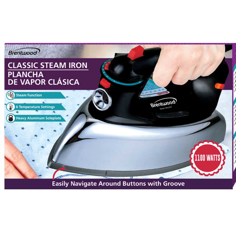 Wholesale-Brentwood MPI-70 Classic Steam Iron 1100W Chrome Plated-Iron-Electro Vision Inc