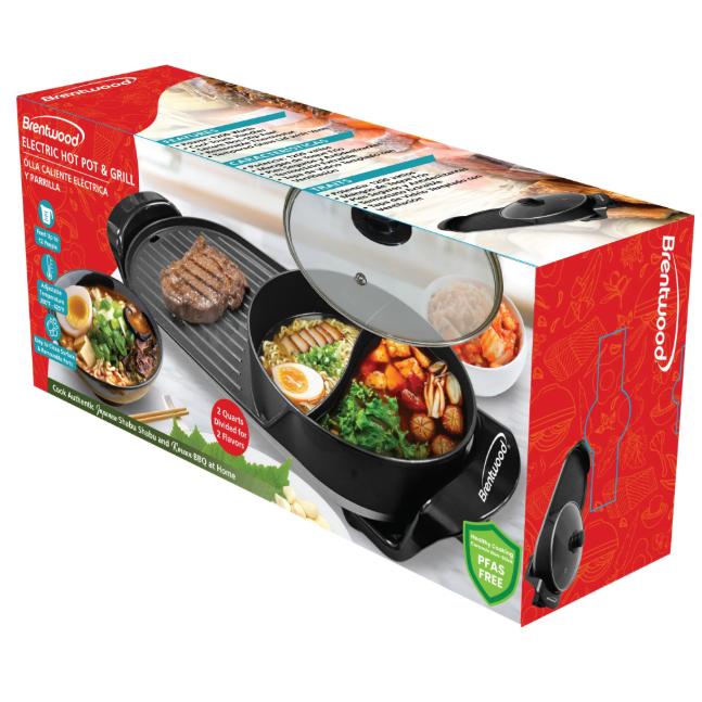 Wholesale-Brentwood SK71BK Electric Hot Pot & Grill 1200W-Electric Grill-Electro Vision Inc