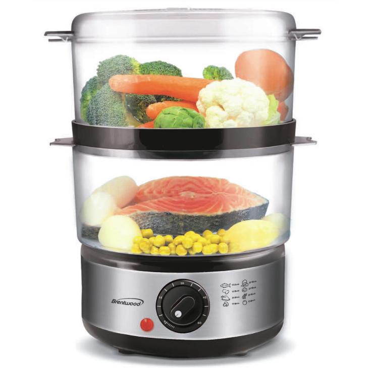 Wholesale-Brentwood TS-1005 Food Steamer 2-Tier – Stainless Steel-Food Steamer-Electro Vision Inc