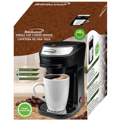 Wholesale-Brentwood TS111BK Single Serve Coffee Maker 12oz-Electro Vision Inc