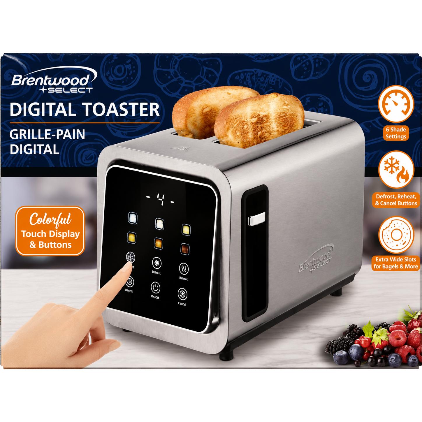 Wholesale-Brentwood TS228DS Select Digital 2 Slice Toaster - Silver-Toaster-Electro Vision Inc