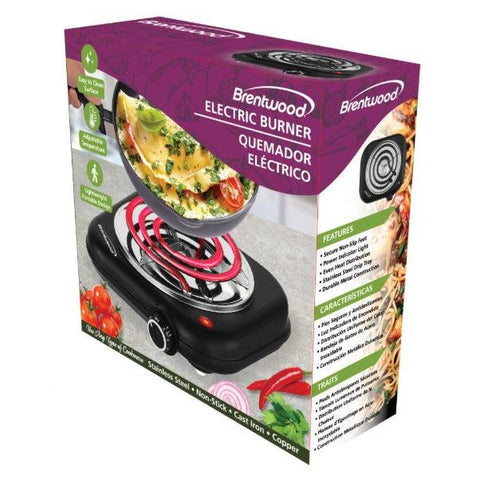 Wholesale-Brentwood TS323BK Single Electric Burner 1100W - Black-Electric Burner-Electro Vision Inc