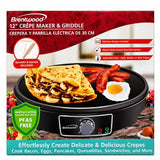 Wholesale-Brentwood TS602BK Crepe & Griddle Maker 12"-Toasters-Electro Vision Inc