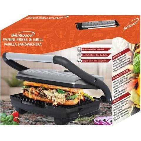 Wholesale-Brentwood TS611 Compact Panini Maker - Black/Stainless Steel-Panini Maker-Electro Vision Inc