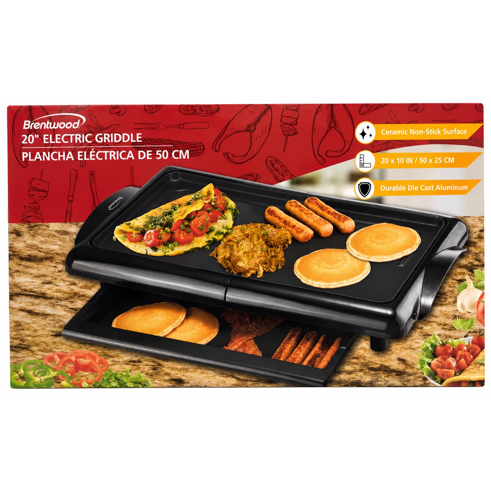 Wholesale-Brentwood TS840 Non-Stick Electric Griddle with Drip Pan, 10 x 20 Inch & 1400-Watt - Black-Electric Grill-Electro Vision Inc