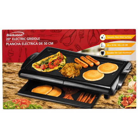 Wholesale-Brentwood TS840 Non-Stick Electric Griddle with Drip Pan, 10 x 20 Inch & 1400-Watt - Black-Electric Grill-Electro Vision Inc