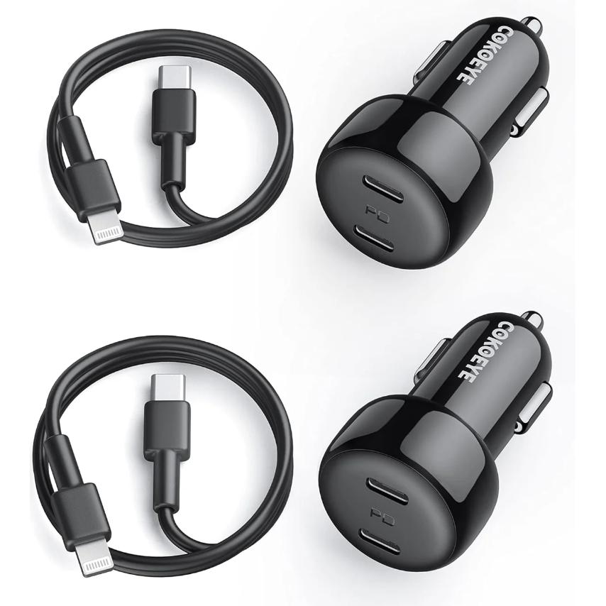Wholesale-COKOEYE 40W Dual USB-C Port Car Phone Charger with Lightning to USB-C Cable - 2 Pack-Power Adapter & Charger Accessories-Electro Vision Inc
