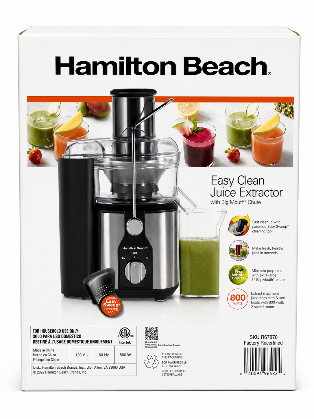 Hamilton Beach 67870 Juice Extractor - CERTIFIED REFURBISHED
