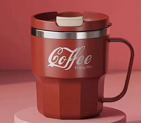 Wholesale-Coffee Mug Double Wall Insulated Metal With Lid 400ml Cola Red-Electro Vision Inc