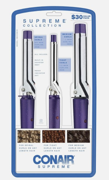 Wholesale-Conair CB433 Supreme Triple Curling Iron Set (1", 0.5", 0.75" Ceramic Spring Irons)-Beauty and Grooming-Electro Vision Inc