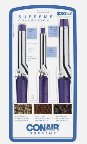 Wholesale-Conair CB433 Supreme Triple Curling Iron Set (1", 0.5", 0.75" Ceramic Spring Irons)-Beauty and Grooming-Electro Vision Inc