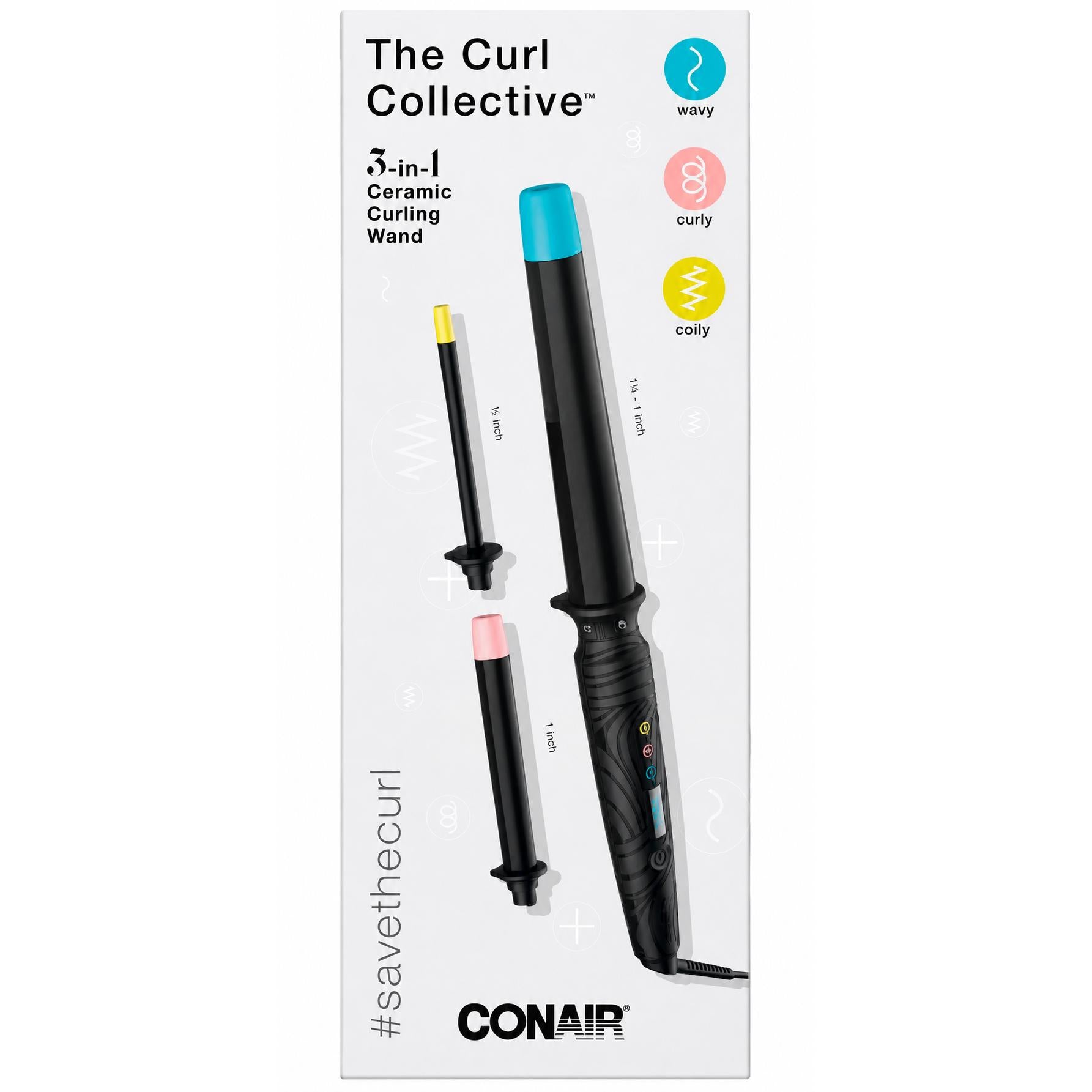 Wholesale-Conair NPTCCC01 The Curl Collective 3-in-1 Ceramic Curling Wand w/ 3 Interchangeable Barrels-Curling Iron-Electro Vision Inc