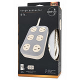 Wholesale-Coordinate 78844 Surge Protector 6 Outlet, 490J, Braided Cord, 4ft - Cream and Gray-Surge Protector-Electro Vision Inc