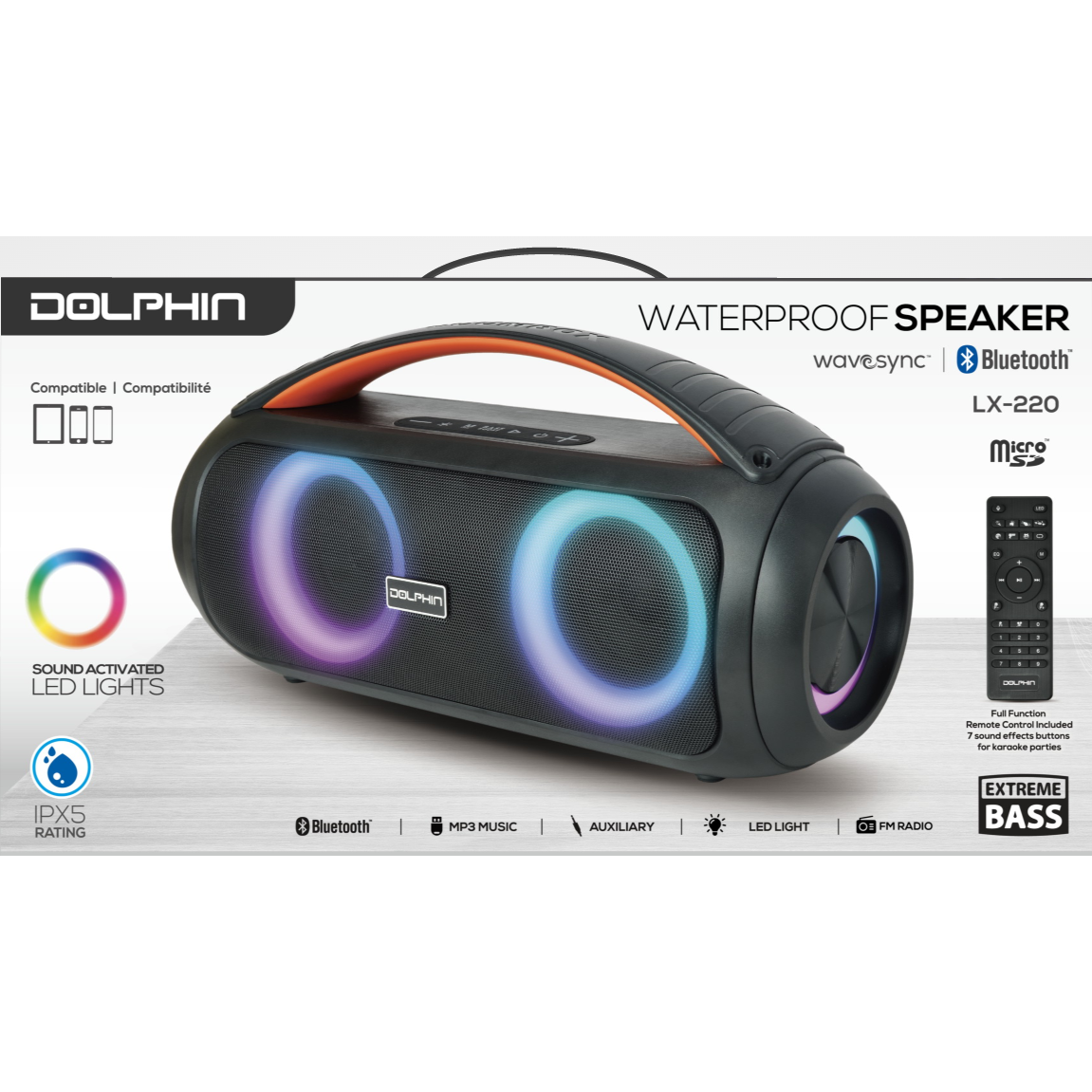 Wholesale-Dolphin LX220 Dual 3" Portable Waterproof Boombox-Electro Vision Inc