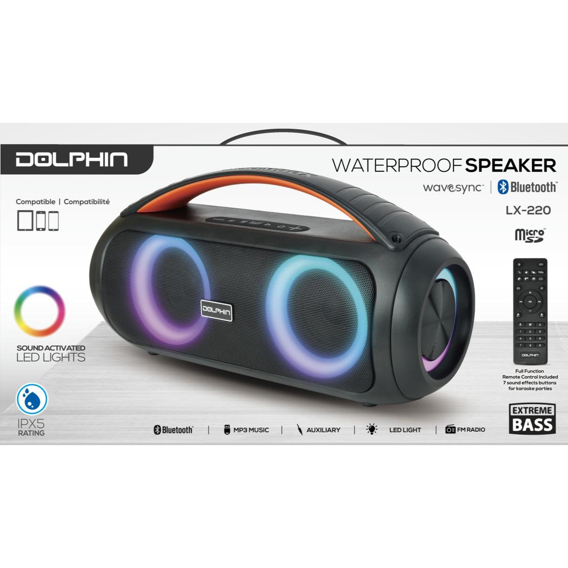 Wholesale-Dolphin LX220 Dual 3" Portable Waterproof Boombox w/ Bluetooth, LED Lights & Rugged Design-Boombox-Electro Vision Inc