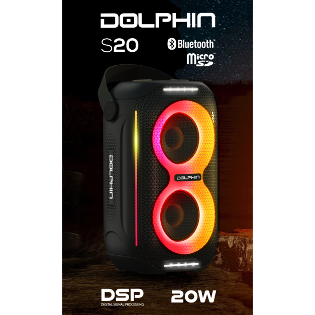 Wholesale-Dolphin S20-BK Portable IPX5 Bluetooth Speaker - Black IPX5 Waterproof, Compact Design-Speaker-Electro Vision Inc