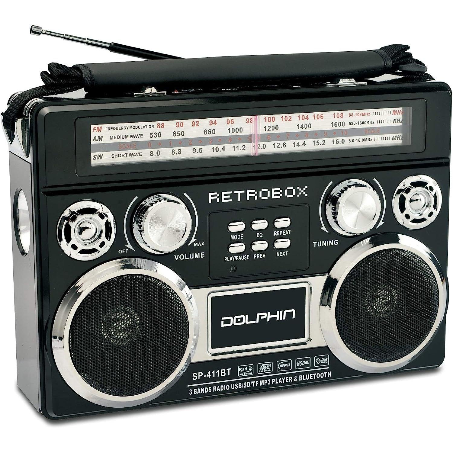 Wholesale-Dolphin SP411BT Radio W Bluetooth Retrobox Black-Speaker-Electro Vision Inc