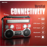 Wholesale-Dolphin SP420BTRD Retrobox Solar Rechargeable Speaker, Bluetooth, AM/FM - Red-Bluetooth Speaker System-Electro Vision Inc