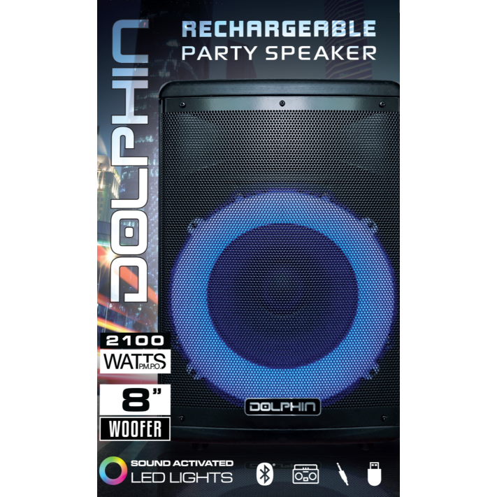 Wholesale-Dolphin SP807RBT Bluetooth Party Speaker 8"-Electro Vision Inc