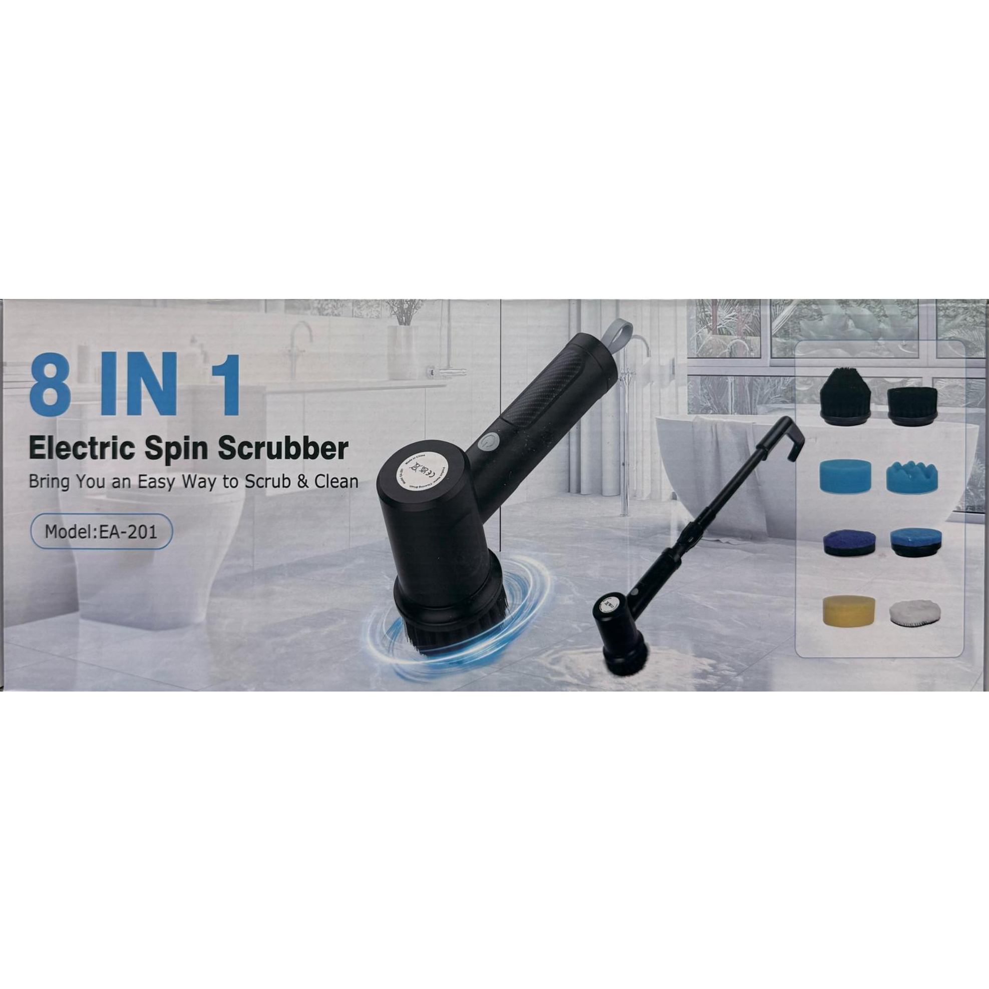 Wholesale-Dongguan EA-201 Electric Spin Scrubber Model 8-in-1 Cordless Cleaning-Electro Vision Inc