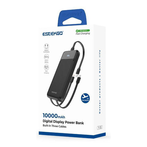 Wholesale-ESEEKGO P12B Power Bank 10000mAh w/ Built in Cable-Power Bank-Electro Vision Inc
