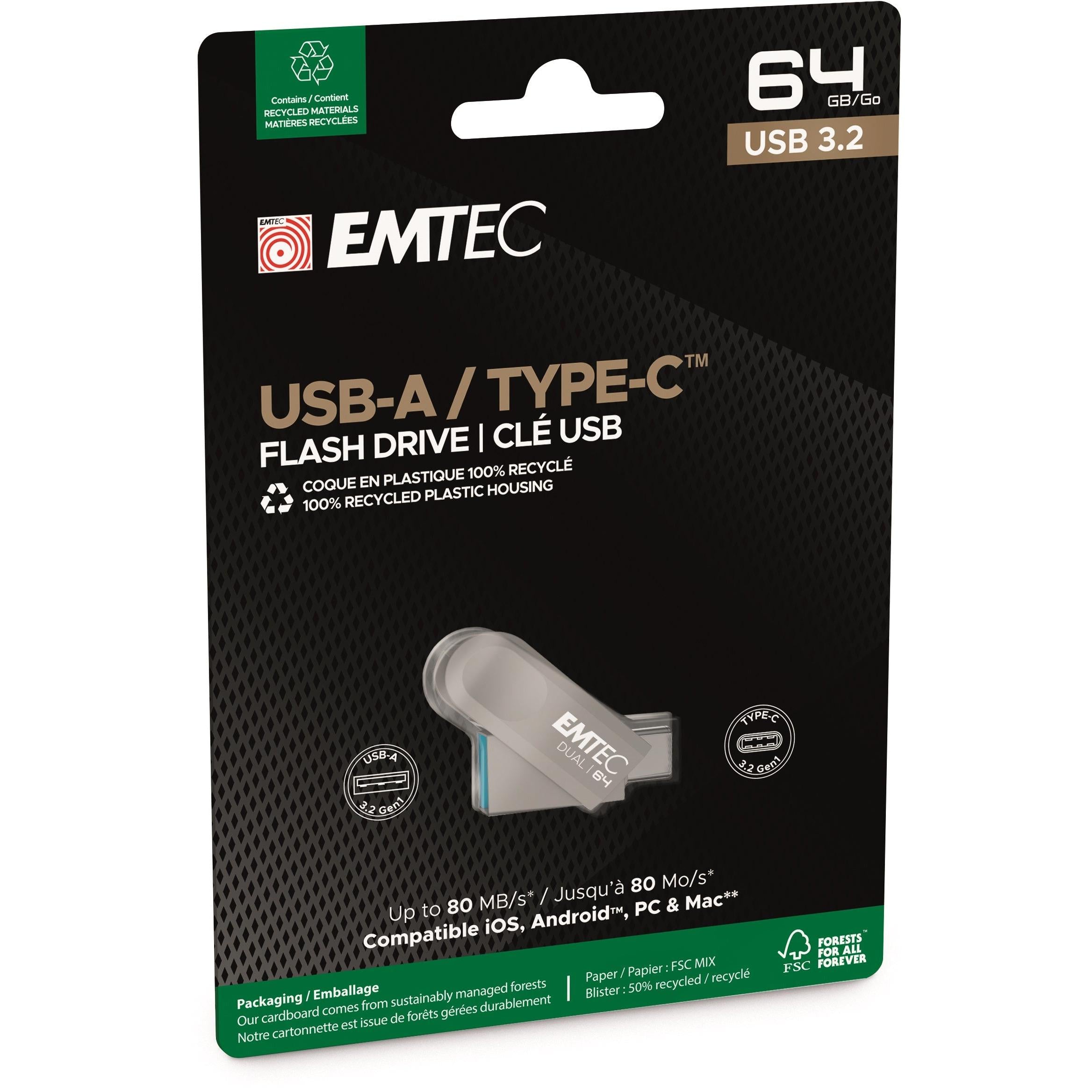 Wholesale-Emtec ECMMD64GD283 USB 3.2 Type-C Dual D280 64GB-Electro Vision Inc