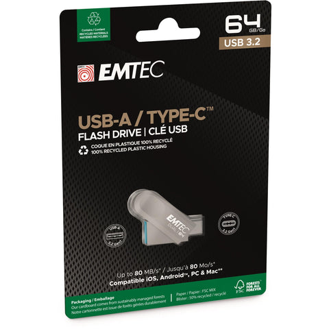 Wholesale-Emtec ECMMD64GD283 USB 3.2 Type-C Dual D280 64GB-Electro Vision Inc