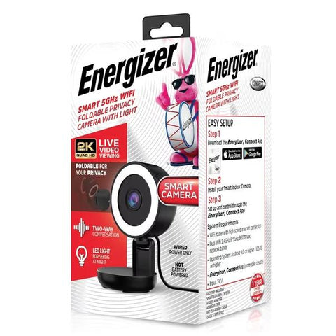 Wholesale-Energizer EIX1006BLK Smart 2K 5GHz Wi-Fi Foldable Privacy Camera w/ Light-Security Cameras-Electro Vision Inc