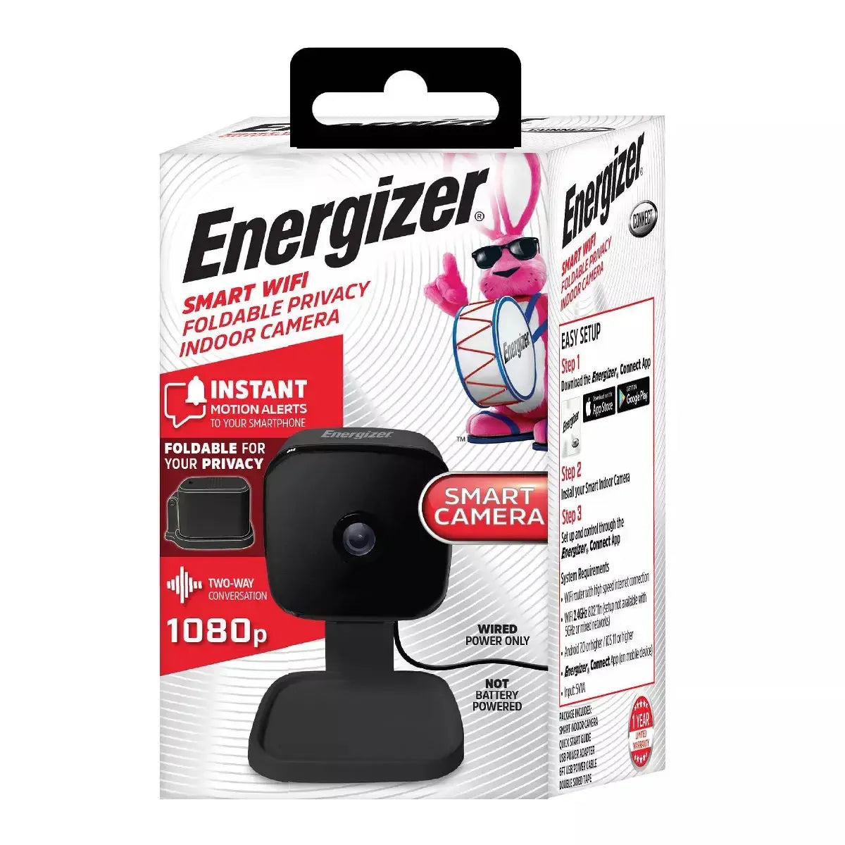Wholesale-Energizer EIX11005BLK Smart Foldable Fixed Cam 1080p Black-Electro Vision Inc