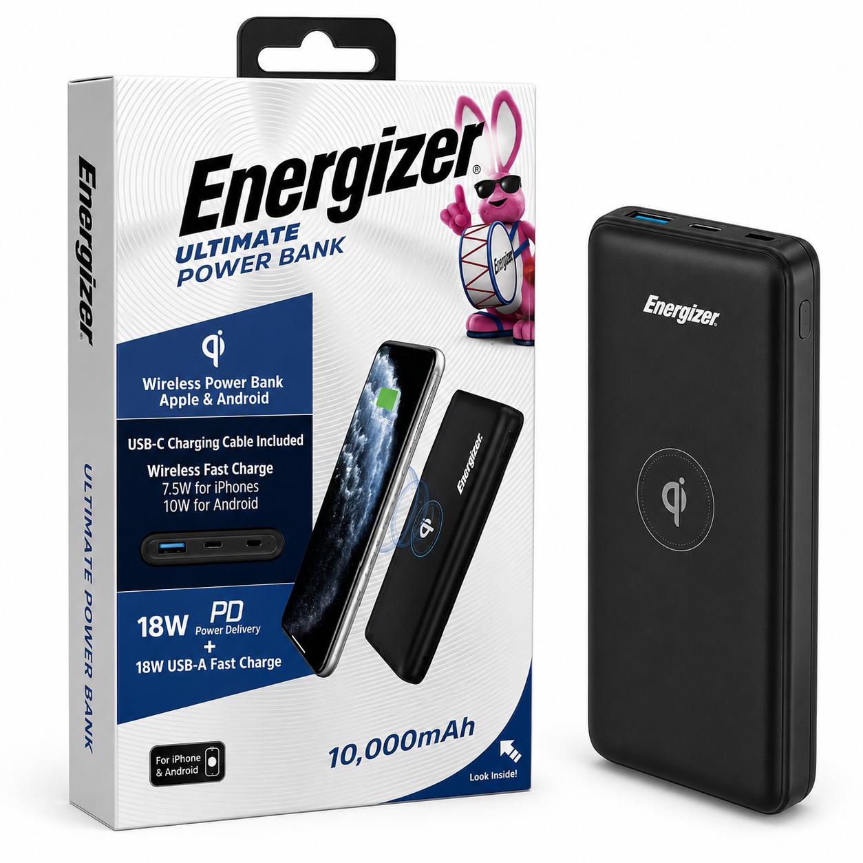Wholesale-Energizer QE10011PQ-BK Power Bank Type C Support PD Input/Output 10k mAh-Power Bank-Electro Vision Inc