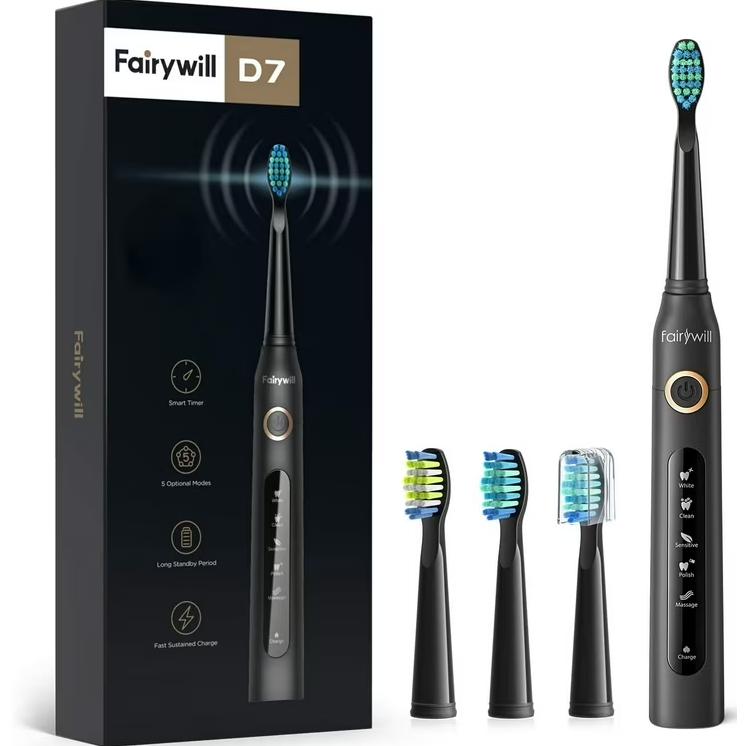 Wholesale-Fairywill Electric Sonic Rechargeable FW917 Replacement 4 Heads-Smart Toothbrush-Electro Vision Inc