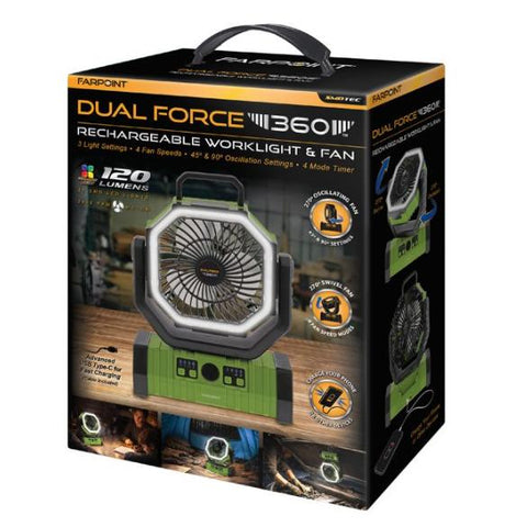 Wholesale-Farpoint FLFB25104 Dual Force 360, Rechargeable Fan / Worklight 120Lm-Worklight-Electro Vision Inc
