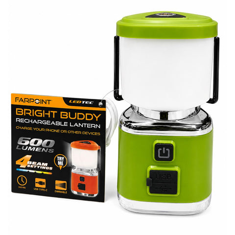 Wholesale-Farpoint FLFR35612 600Lm Bright Buddy USB-C Rechargeable Lantern-Rechargeable Lantern-Electro Vision Inc