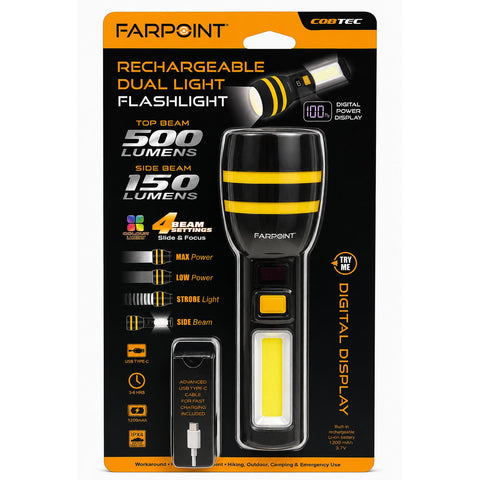 Wholesale-Farpoint FLR650012 500Lm/150Lm Dual Light, Digital Display Flashlight,6/Display-Flashlight-Electro Vision Inc