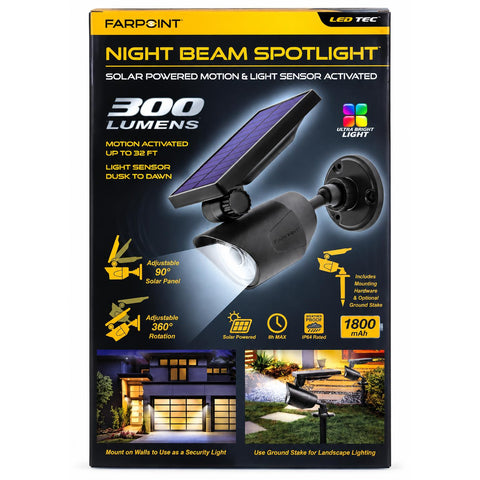Wholesale-Farpoint WMSL8006B Solar Motion Sensor Night Beam Spotlight 300 Lumens - Black-Solar light-Electro Vision Inc