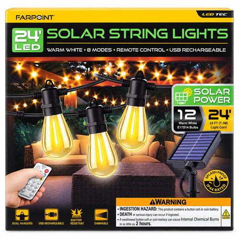 Wholesale-Farpoint WMSS241216 Solar String Lights 24Ft-Light Strip-Electro Vision Inc