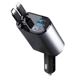 Wholesale-Fast Car Charger with Retractable USB, Type-C, and Lightning Ports-Electro Vision Inc