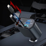 Wholesale-Fast Car Charger with Retractable USB, Type-C, and Lightning Ports-Electro Vision Inc
