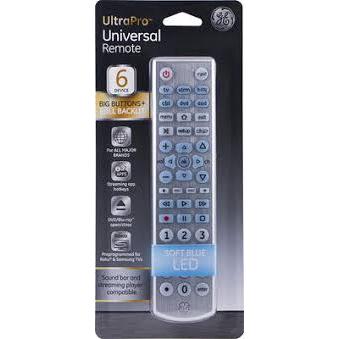 Wholesale-GE 33712 Backlit Big Button Universal TV Remote Control 6-Device-Universal Remote-Electro Vision Inc