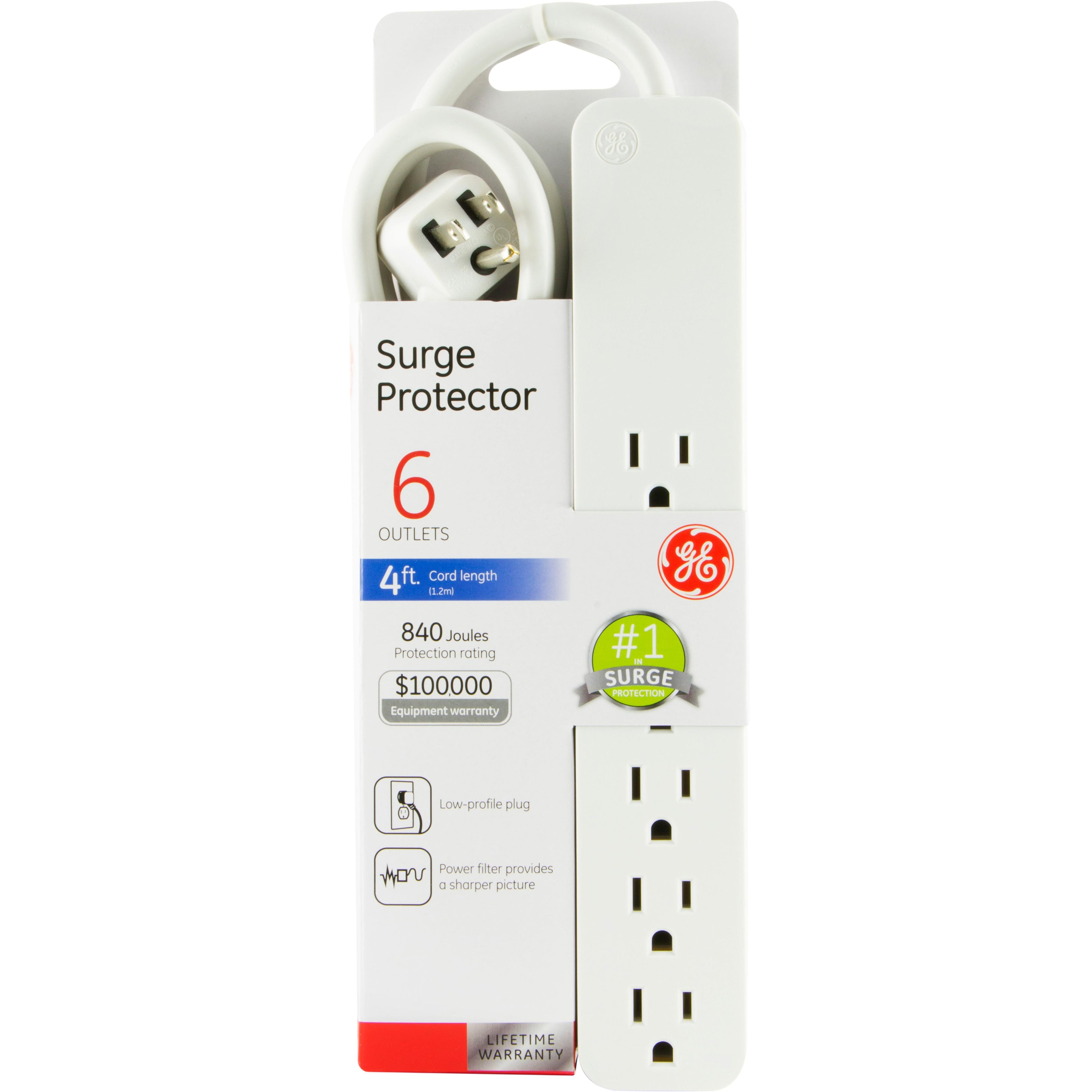 Wholesale-GE 37210 Surge Protector 6-Outlet with 4 ft Extension Cord White-Surge Protector-Electro Vision Inc