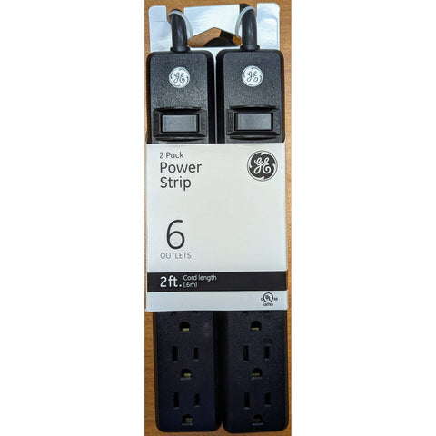 Wholesale-GE 44180 6 Outlet Power Strip 2' Black - 2 Pack-Power Outlets & Sockets-Electro Vision Inc